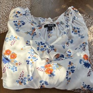 a.n.a Women's Blue and Orange Floral Blouse, like new, XXL